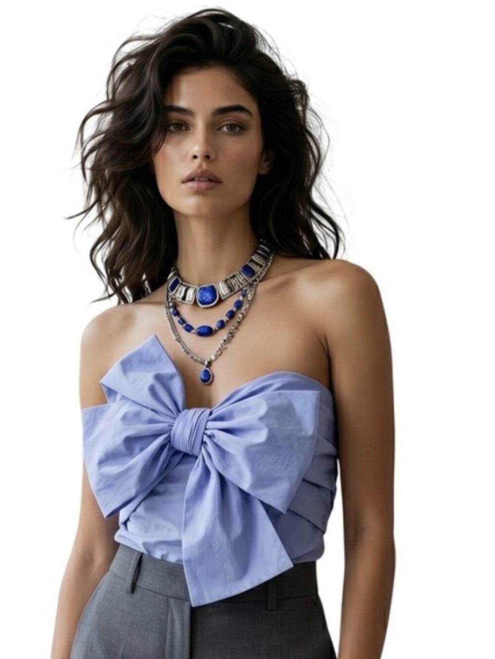 DO+BE Periwinkle Blue Oversized Bow Strapless Tube Top Womens Small NWOT